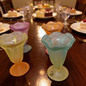 Colorful Vintage Libby Frosted Glass Parfait Sundae Goblets set of 4